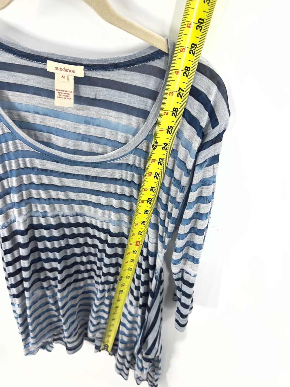 Sundance Mystic Tunic Top Size Medium Burnout Boho Beach Blue Striped Nautical - Picture 7 of 7